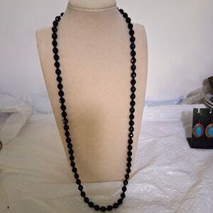 Art Deco Style Vintage Women's Necklace Faceted Black Glass Elegant 50's Look